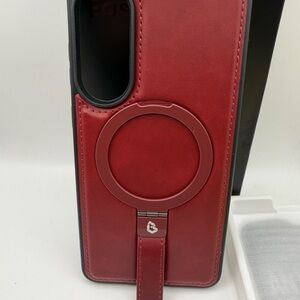 Red Leather Phone Case with Stand for Samsung Galaxy S25 Edge. NEW